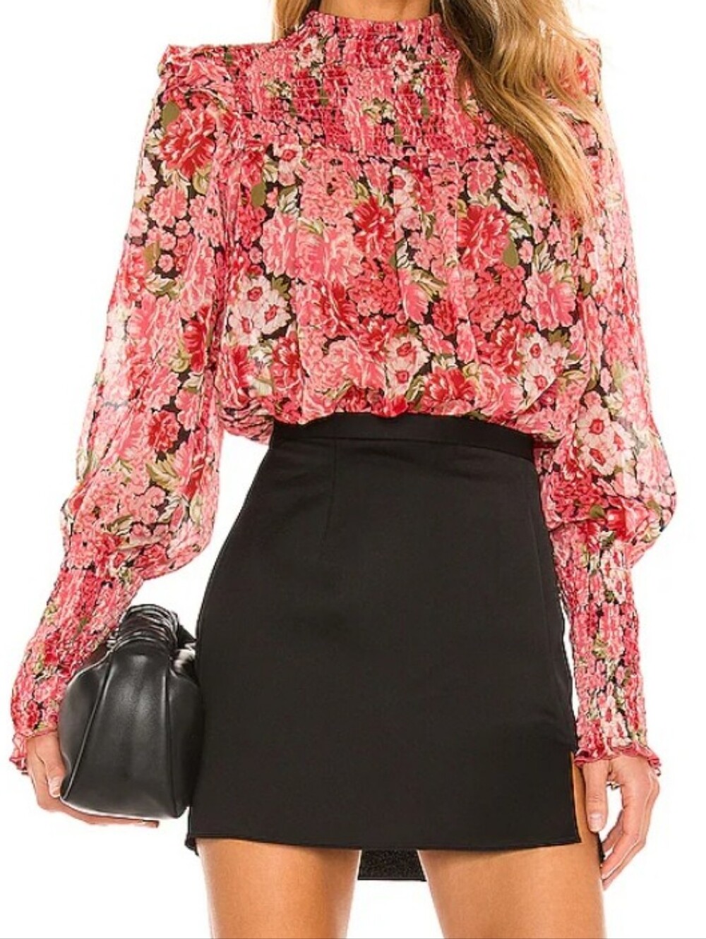 Bardot Pink Floral Smocked Mock Neck Blouse Size XXL, US 12